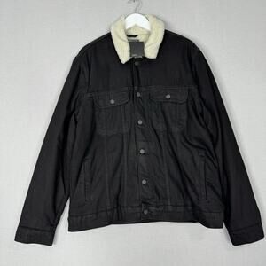 ASOS Womens Jean Jacket 2XL Black Faux Fur Sherpa Lined Denim Trucker Barn Coat